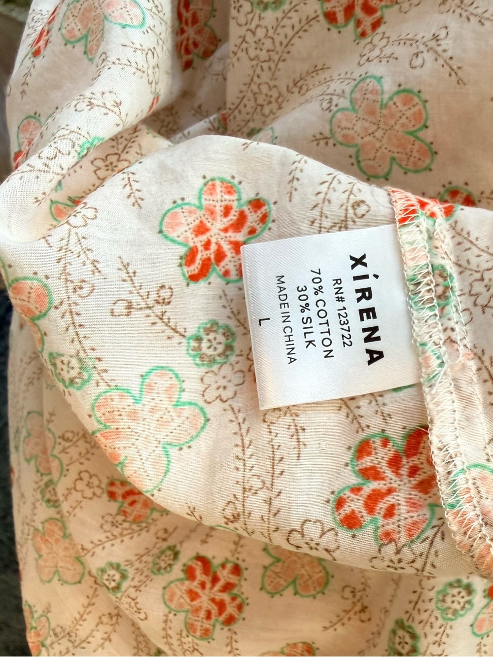 XiRENA Cream Floral Peasant Blouse with Orange & Green Print - Picture 4 of 4